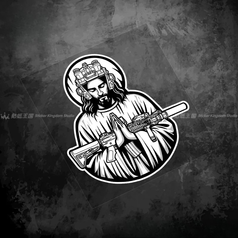 Tactical Black White Jesus Vir - Motorcycle Gear White review and price